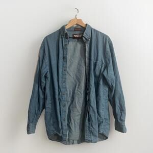 Vintage DG Denim Button-Down Shirt Men’s Medium Long Sleeve Blue Jean Casual 90s